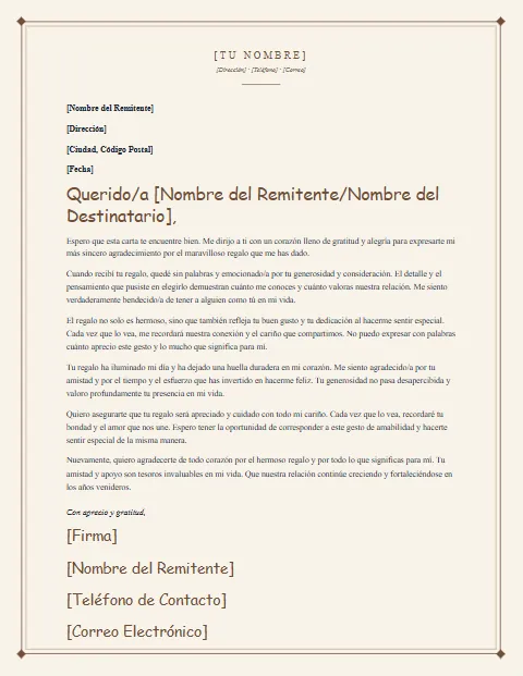 Formato de Carta de Agradecimiento: diseño Papel crema