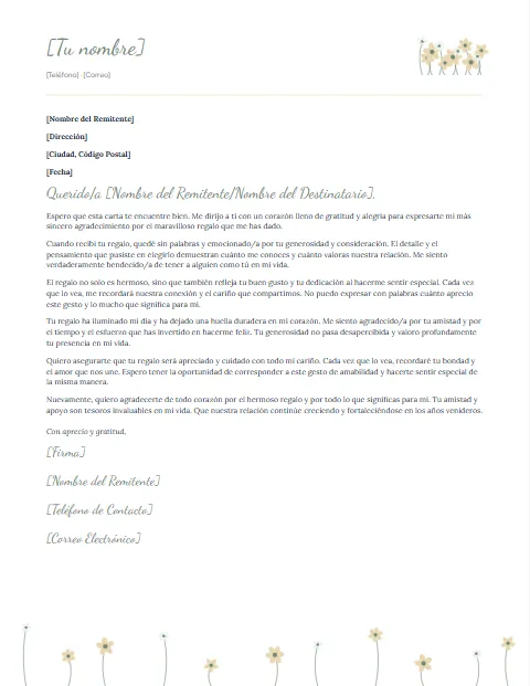 Formato de carta de agradecimiento para descargar en Word
