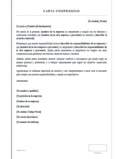 Formato de Carta de Compromiso: diseño Acta