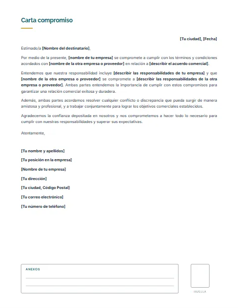 Formato de Carta de Compromiso: diseño Con anexos