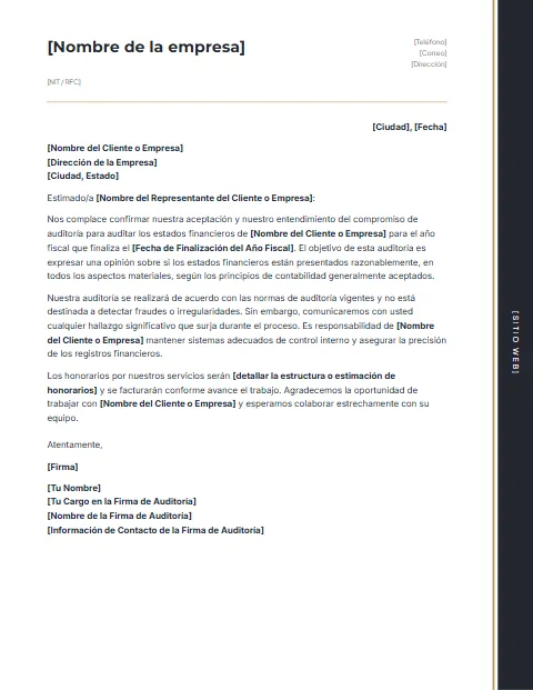 Carta de Compromiso de Auditoría: diseño Banda lateral