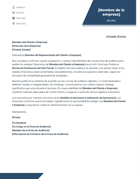 Carta de Compromiso de Auditoría: diseño Bloque con logo
