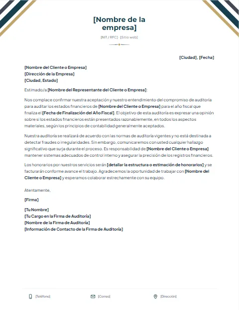 Carta de Compromiso de Auditoría: diseño Cintas de empresa