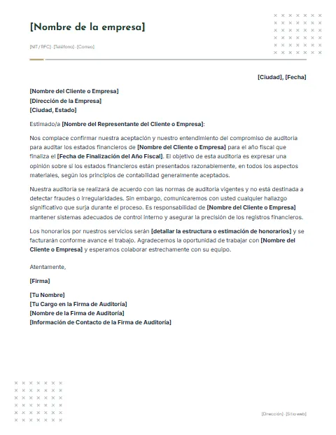 Carta de Compromiso de Auditoría: diseño Esquinas de cruces