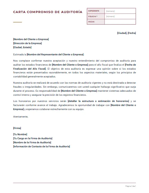 Carta de Compromiso de Auditoría: diseño Expediente