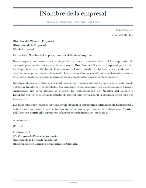 Carta de Compromiso de Auditoría: diseño Gaceta