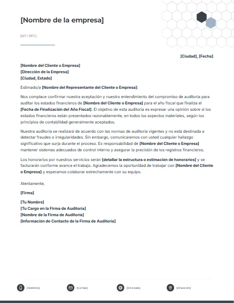 Carta de Compromiso de Auditoría: diseño Hexágonos