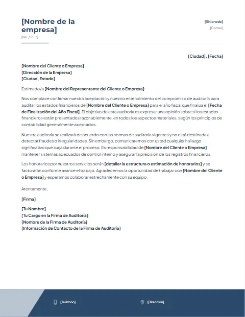 Carta de Compromiso de Auditoría: diseño Pie corporativo