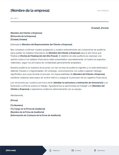 Carta de Compromiso de Auditoría: diseño Pie con flecha