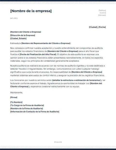Carta de Compromiso de Auditoría: diseño Rayas