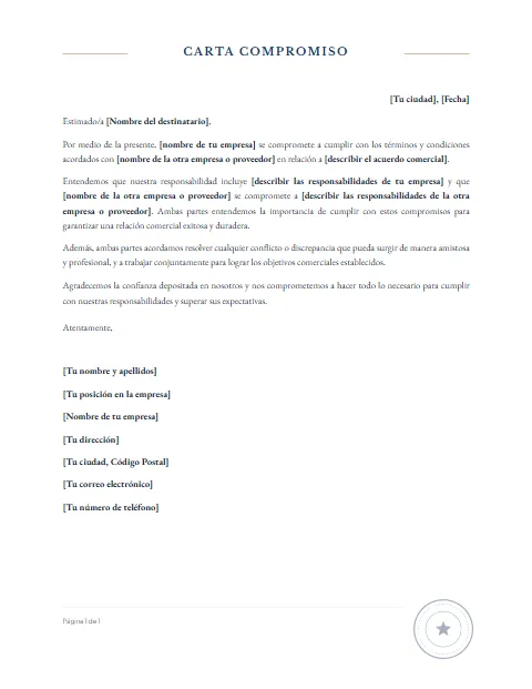 Formato de Carta de Compromiso: diseño Con sello