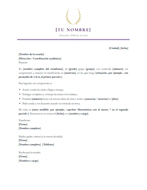 Carta de Compromiso Escolar: diseño Académico