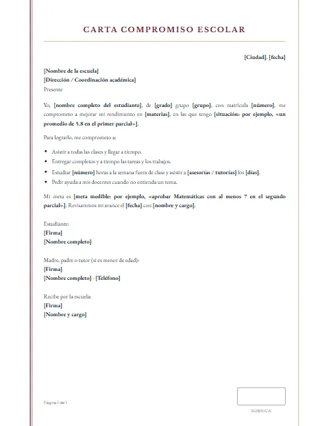 Carta de Compromiso Escolar: diseño Acta