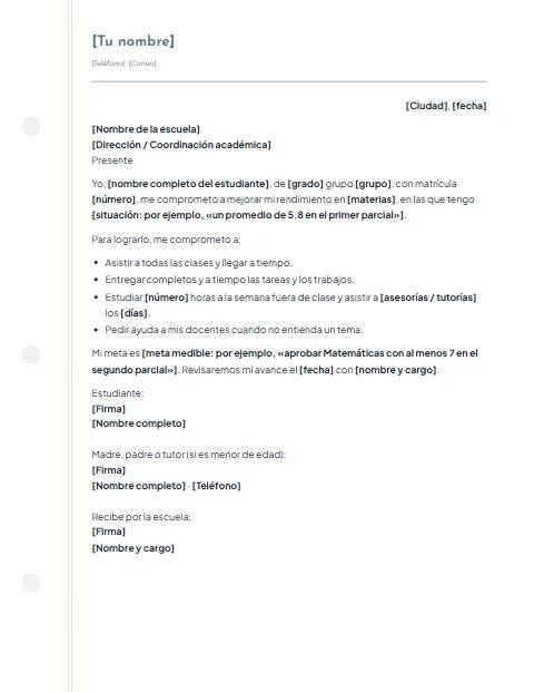 Carta de Compromiso Escolar: diseño Cuaderno