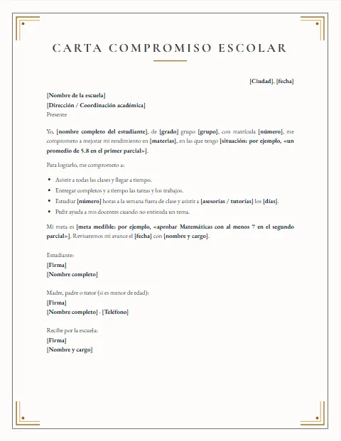 Carta de Compromiso Escolar: diseño Diploma