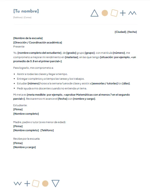 Carta de Compromiso Escolar: diseño Formas
