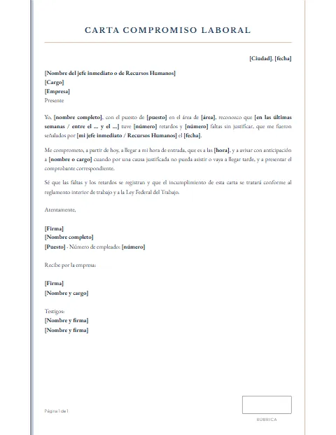 Carta de Compromiso Laboral: diseño Acta