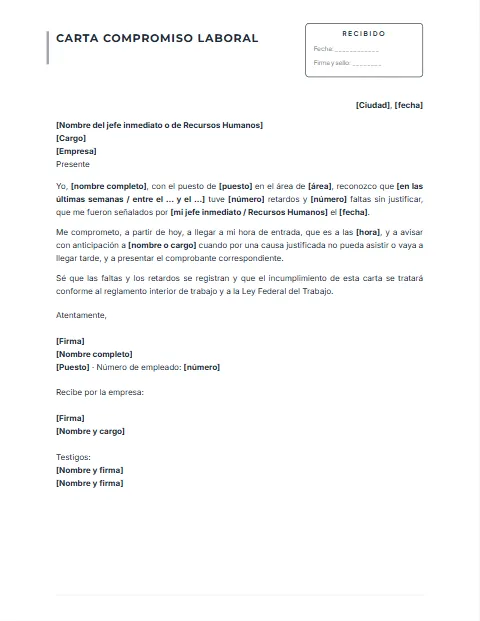 Carta de Compromiso Laboral: diseño Con acuse