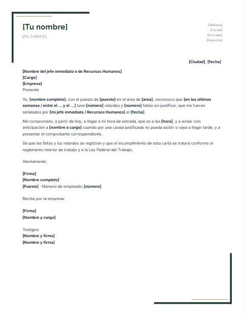Carta de Compromiso Laboral: diseño Escuadras