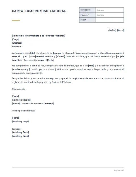 Formato de carta de compromiso laboral