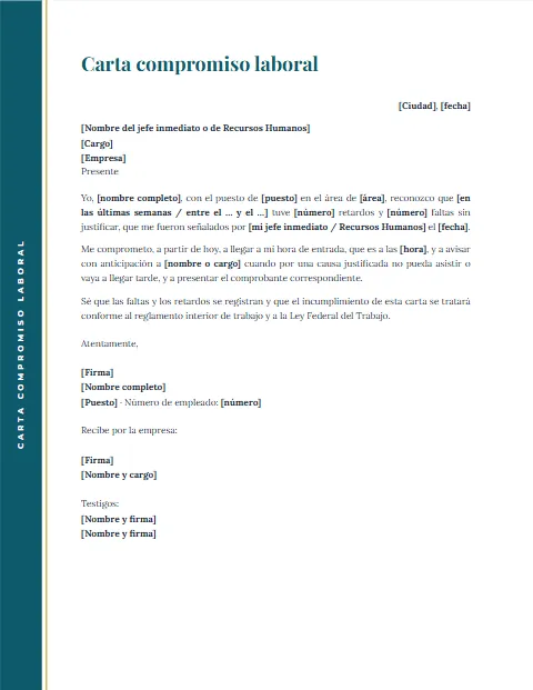 Carta de Compromiso Laboral: diseño Margen