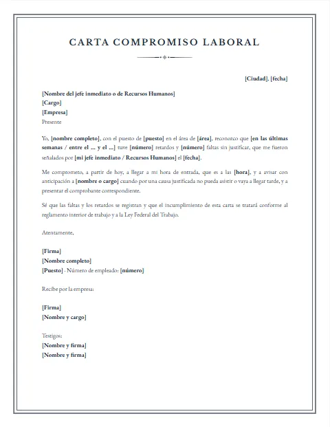 Carta de Compromiso Laboral: diseño Notarial