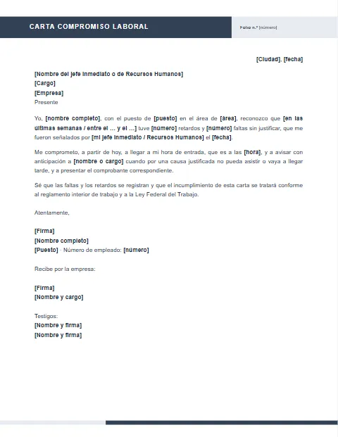 Carta de Compromiso Laboral: diseño Encabezado partido