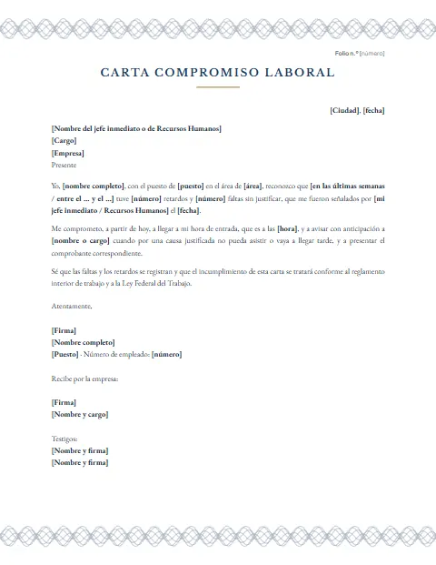 Carta de Compromiso Laboral: diseño Papel de seguridad