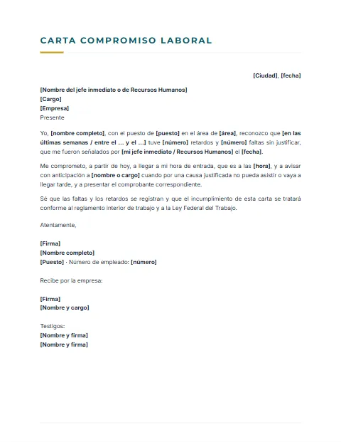 Carta de Compromiso Laboral: diseño Sobrio