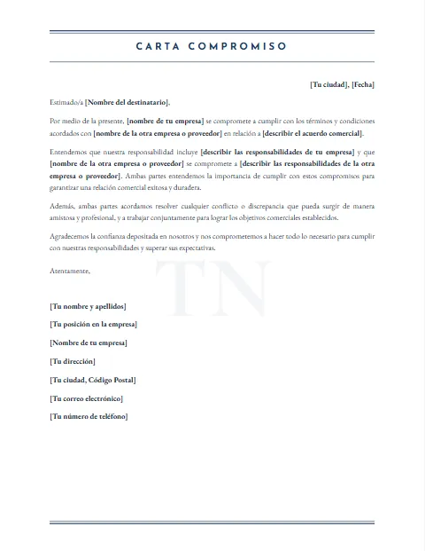 Formato de Carta de Compromiso: diseño Marca de agua