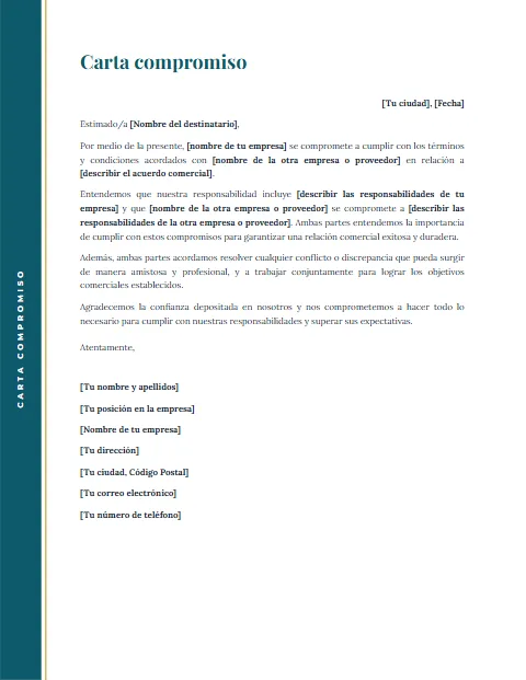 Formato de Carta de Compromiso: diseño Margen
