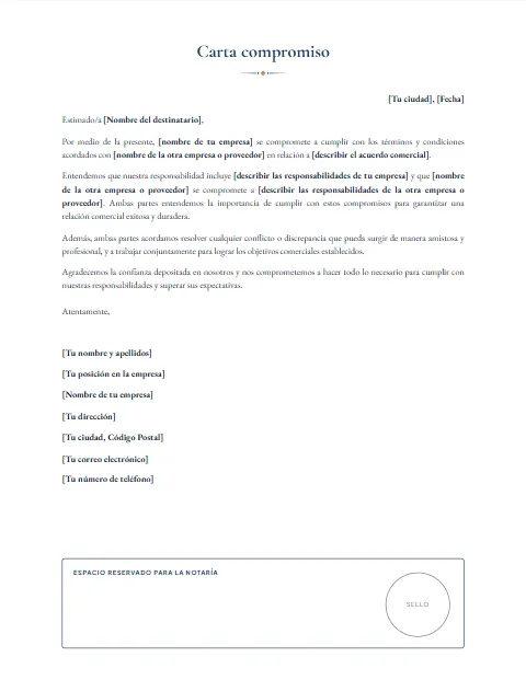 Formato de Carta de Compromiso: diseño Para notaría