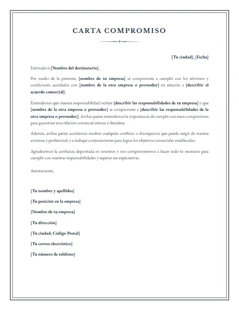Formato de Carta de Compromiso: diseño Notarial