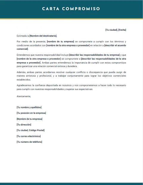 Formato de Carta de Compromiso: diseño Oficial