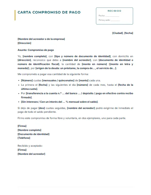 Carta de Compromiso de Pago: diseño Con acuse