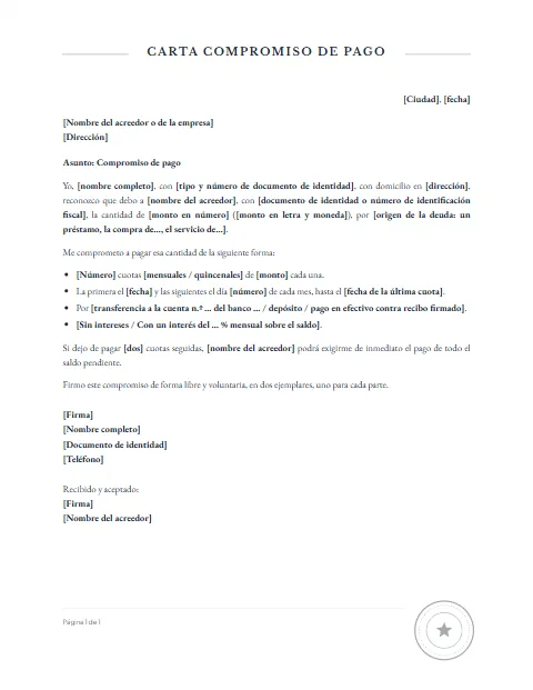 Carta de Compromiso de Pago: diseño Con sello