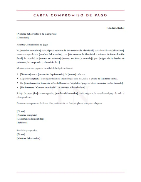 Carta de Compromiso de Pago: diseño Marca de agua