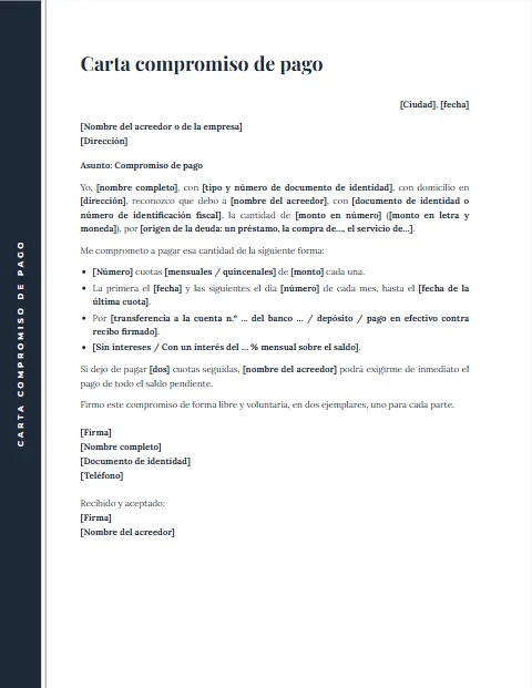 Carta de Compromiso de Pago: diseño Margen