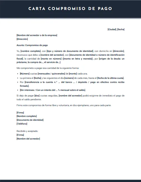Carta de Compromiso de Pago: diseño Oficial