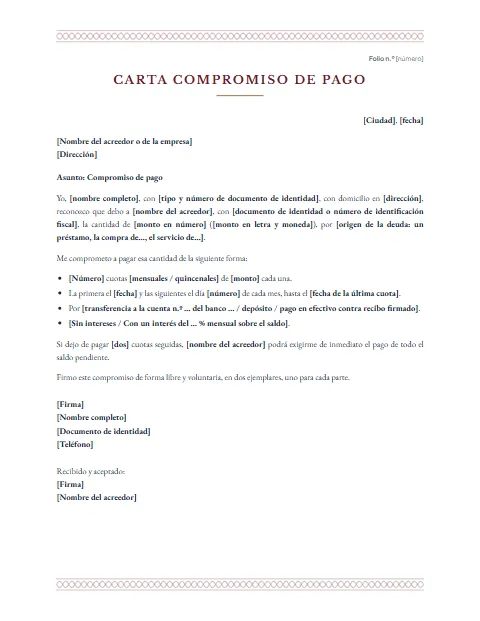 Carta de Compromiso de Pago: diseño Papel de seguridad