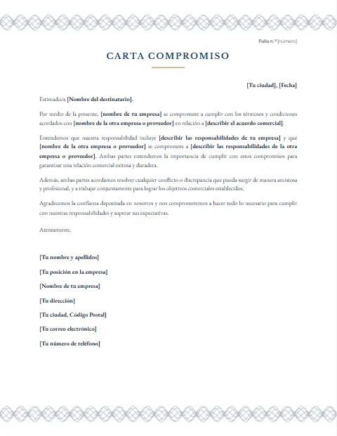 Formato de Carta de Compromiso: diseño Papel de seguridad