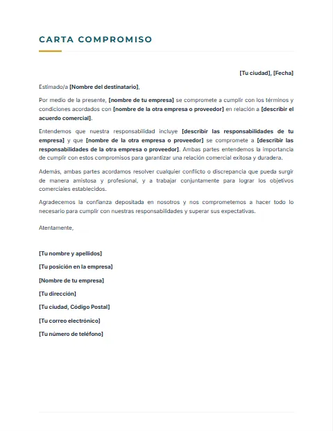 Formato de Carta de Compromiso: diseño Sobrio