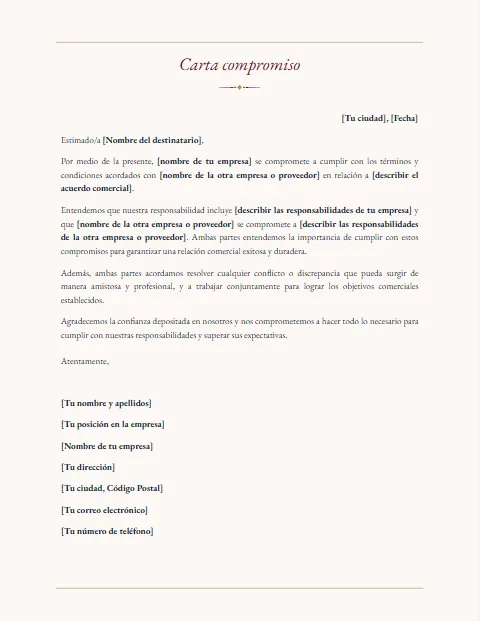 Formato de Carta de Compromiso: diseño Tradicional