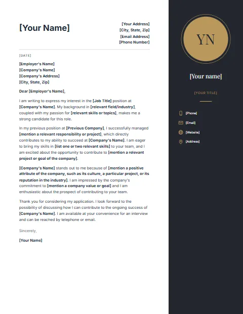 Free cover letter templates: Dark column design