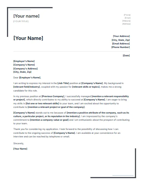 Free cover letter templates: Corner brackets design
