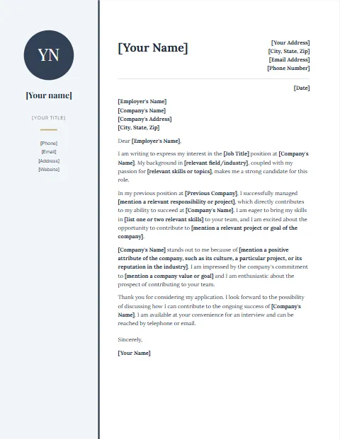 Free cover letter templates: Sidebar design