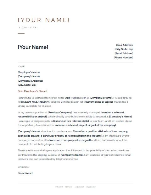 Free cover letter templates: Minimalist design