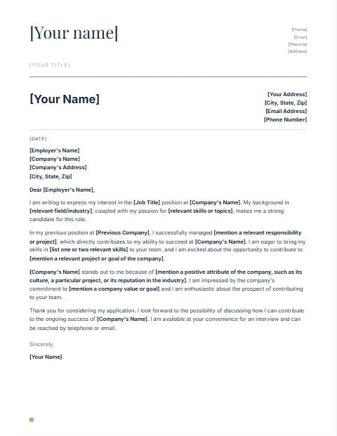 Free cover letter templates: Large name design