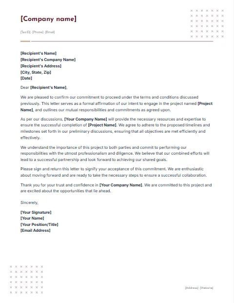 Letter of Engagement Template: Cross corners design