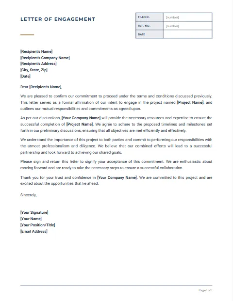 Letter of Engagement Template: File design